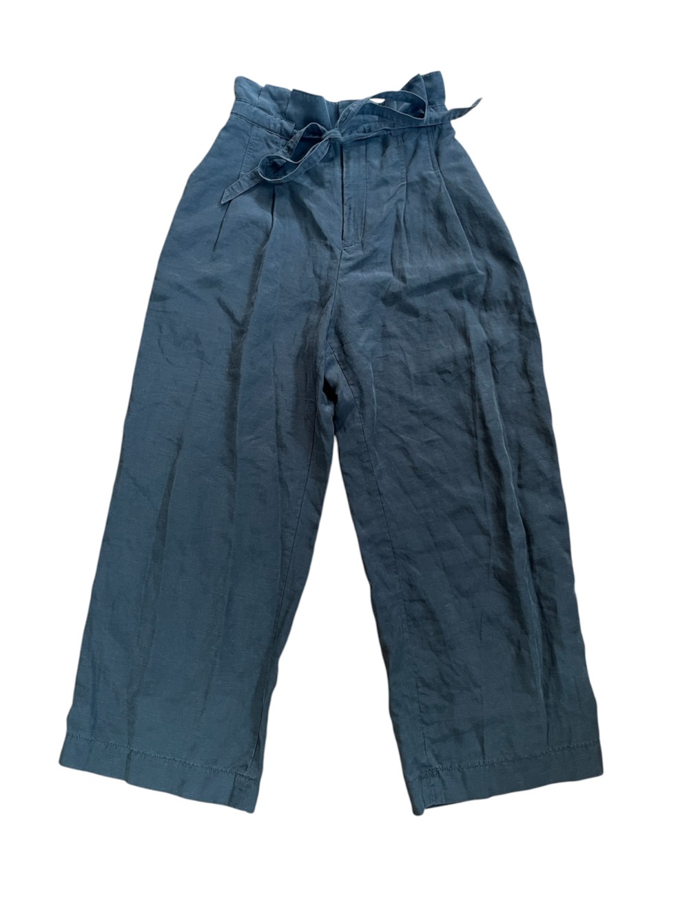 Club Monaco Slate Grey High Waist Linen Blend Paper Bag Cropped Wide Leg Pants - Picture 2 of 12